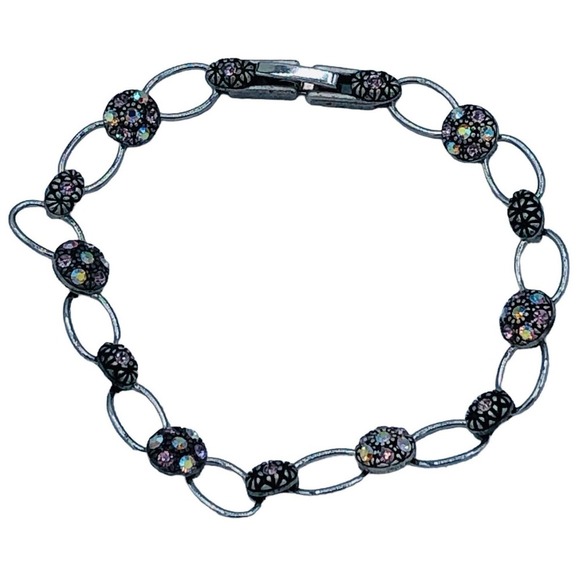 Pink Aurora Borealis Rhinestone Dark Tone Fashion Tennis Bracelet - Picture 1 of 7